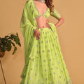 Gorgeous Lime Green Georgette Designer Lehenga Choli with Embroidery Work and Matching Dupatta