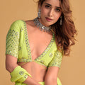 Gorgeous Lime Green Georgette Designer Lehenga Choli with Embroidery Work and Matching Dupatta