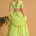 Gorgeous Lime Green Georgette Designer Lehenga Choli with Embroidery Work and Matching Dupatta