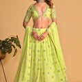 Gorgeous Lime Green Georgette Designer Lehenga Choli with Embroidery Work and Matching Dupatta