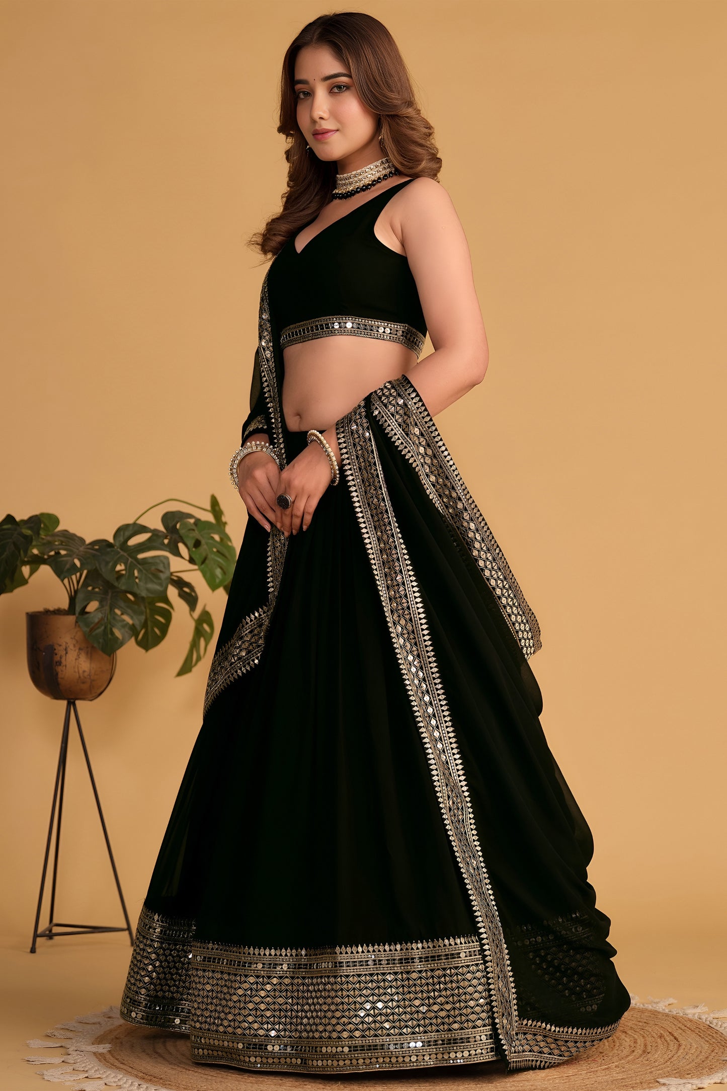 Elegant Black Georgette Designer Lehenga Choli with Embroidery Work and Matching Dupatta