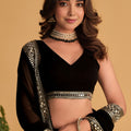 Elegant Black Georgette Designer Lehenga Choli with Embroidery Work and Matching Dupatta
