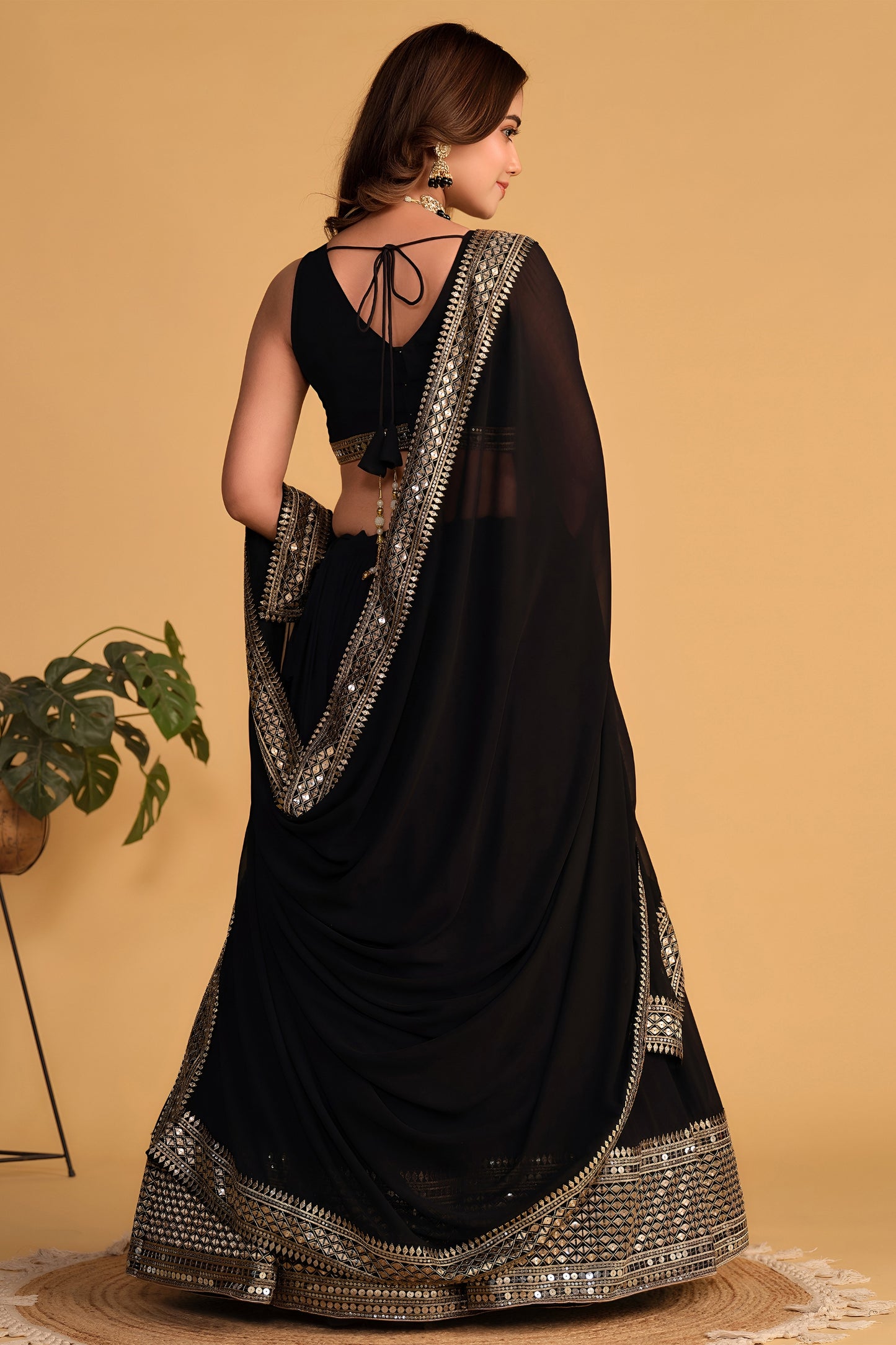 Elegant Black Georgette Designer Lehenga Choli with Embroidery Work and Matching Dupatta