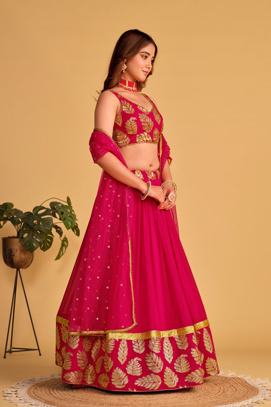 Gorgeous Rani Pink Designer Lehenga Choli with Embroidery Work and Matching Dupatta