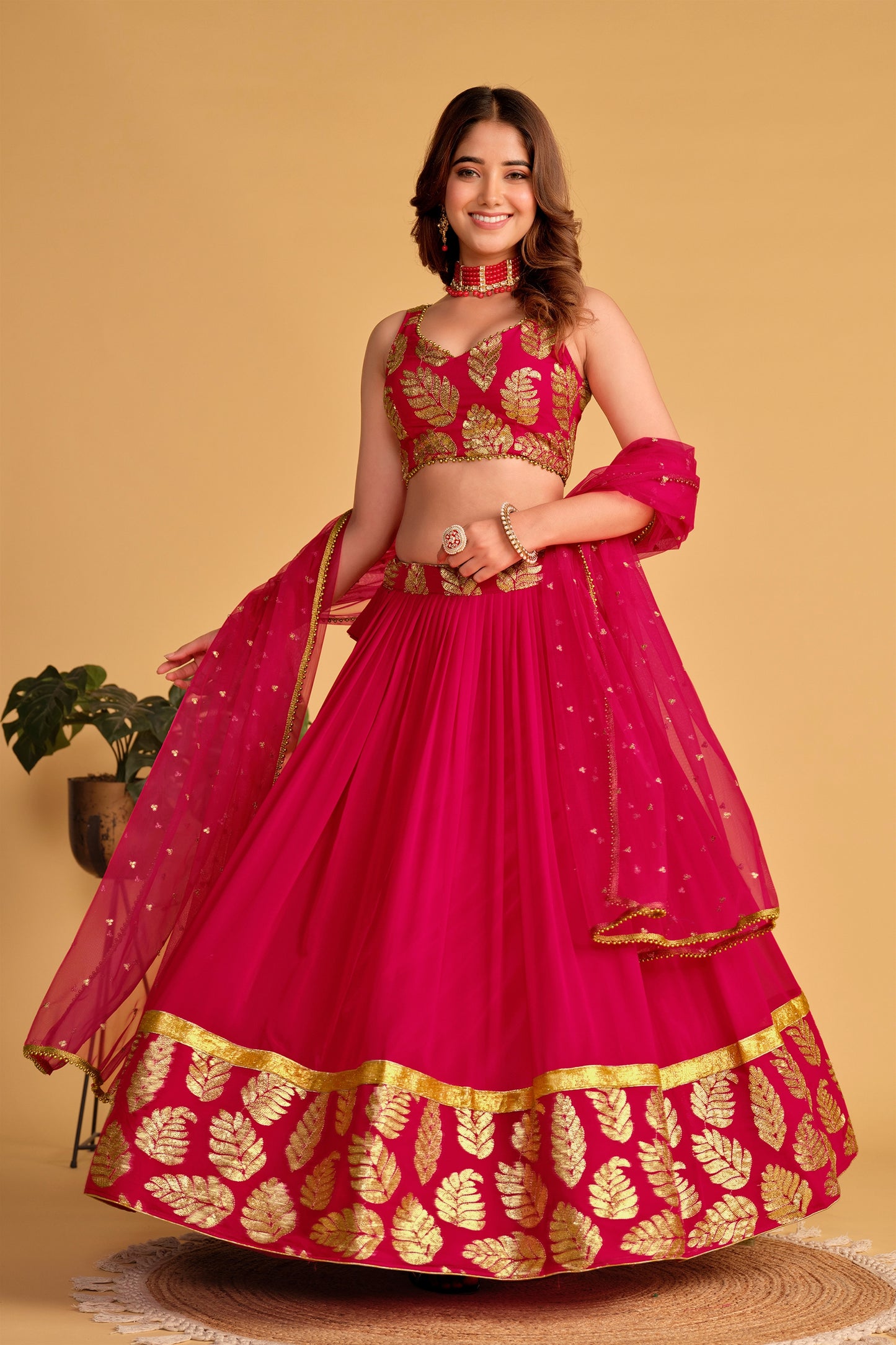 Gorgeous Rani Pink Designer Lehenga Choli with Embroidery Work and Matching Dupatta