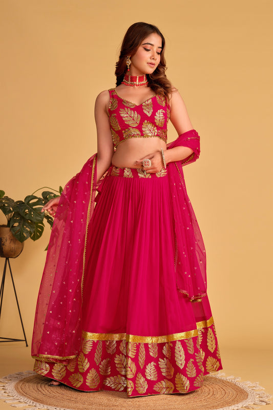 Gorgeous Rani Pink Designer Lehenga Choli with Embroidery Work and Matching Dupatta