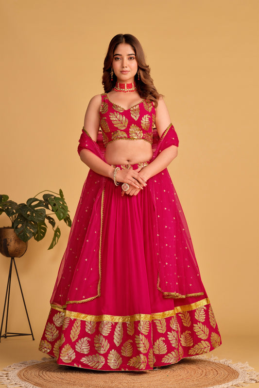 Glorious Rani Pink Designer Lehenga Choli with Embroidery Work and Matching Dupatta