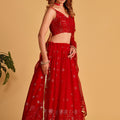 Glorious Red Georgette Designer Lehenga Choli with Embroidery Work and Matching Dupatta