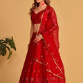 Glorious Red Georgette Designer Lehenga Choli with Embroidery Work and Matching Dupatta