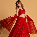 Glorious Red Georgette Designer Lehenga Choli with Embroidery Work and Matching Dupatta