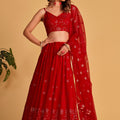 Stunning Red Georgette Designer Lehenga Choli with Embroidery Work and Matching Dupatta