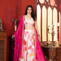 Elegant White Floral Printed Chinon Designer Lehenga Choli with Hot Pink Dupatta for Wedding