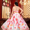 Elegant White Floral Printed Chinon Designer Lehenga Choli with Hot Pink Dupatta for Wedding