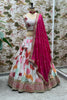 Elegant White Floral Printed Chinon Designer Lehenga Choli with Hot Pink Dupatta for Wedding