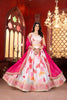 Elegant White Floral Printed Chinon Designer Lehenga Choli with Hot Pink Dupatta for Wedding