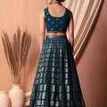 Elegant Teal Blue Embroidered Georgette Wedding Lehenga Choli with Matching Dupatta