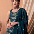 Elegant Teal Blue Embroidered Georgette Wedding Lehenga Choli with Matching Dupatta
