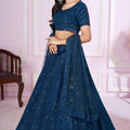 Elegant Teal Blue Embroidered Georgette Lehenga Choli with Soft Net Dupatta for Women