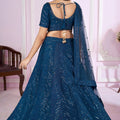 Elegant Teal Blue Embroidered Georgette Lehenga Choli with Soft Net Dupatta for Women