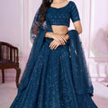 Elegant Teal Blue Embroidered Georgette Lehenga Choli with Soft Net Dupatta for Women