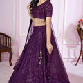 Beautiful Purple Embroidered Georgette Lehenga Choli with Soft Net Dupatta for Women