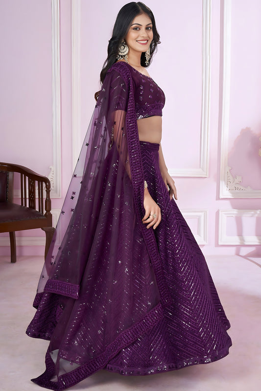 Beautiful Purple Embroidered Georgette Lehenga Choli with Soft Net Dupatta for Women