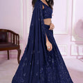 Stunning Navy Blue Embroidered Georgette Lehenga Choli with Dupatta for Women