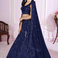 Stunning Navy Blue Embroidered Georgette Lehenga Choli with Dupatta for Women