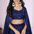 Stunning Navy Blue Embroidered Georgette Lehenga Choli with Dupatta for Women