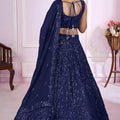 Stunning Navy Blue Embroidered Georgette Lehenga Choli with Dupatta for Women