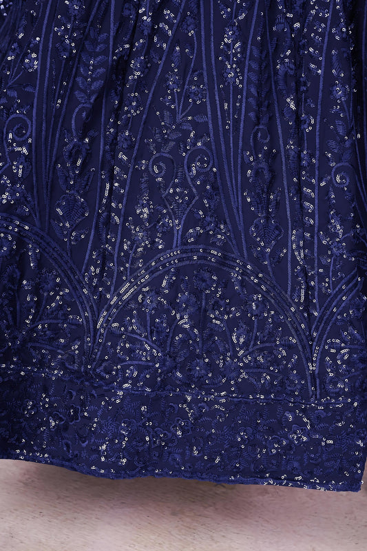 Stunning Navy Blue Embroidered Georgette Lehenga Choli with Dupatta for Women