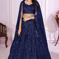 Stunning Navy Blue Embroidered Georgette Lehenga Choli with Dupatta for Women