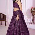 Lovely Purple Embroidered Georgette Lehenga Choli with Dupatta for Women