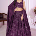 Lovely Purple Embroidered Georgette Lehenga Choli with Dupatta for Women