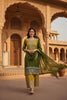 Elegant Mustard Yellow and Olive Green Embroidered Chinon Silk Palazzo Suit with Dupatta
