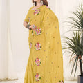 Mustard Yellow Organza Saree Floral Embroidery Designer Blouse