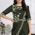 Elegant Dark Green Embroidered Designer Saree