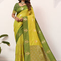  Yellow Olive Green Kanjivaram Silk Saree with Rich Gold Zari Border