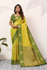  Yellow Olive Green Kanjivaram Silk Saree with Rich Gold Zari Border