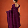 Wine Purple Embroidered Saree with Matching Blouse Party Wear Saree