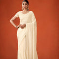 Off-White Embroidered Saree with Matching Blouse Party Wear Saree