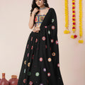 Elegant Black Rayon Mirror Work Lehenga Choli with Designer Blouse for Women
