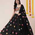 Trendy Black Rayon Mirror Work Designer Lehenga Choli with Dupatta for Women
