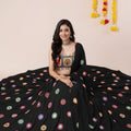 Elegant Black Rayon Mirror Work Lehenga Choli with Designer Blouse for Women
