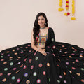 Trendy Black Rayon Mirror Work Designer Lehenga Choli with Dupatta for Women