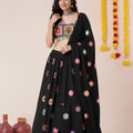 Trendy Black Rayon Mirror Work Designer Lehenga Choli with Dupatta for Women