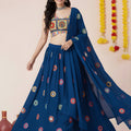 Stylish Royal Blue Rayon Mirror Work Lehenga Choli with Designer Blouse for Women
