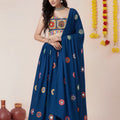 Stylish Royal Blue Rayon Mirror Work Designer Lehenga Choli with Dupatta for Women