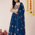 Stylish Royal Blue Rayon Mirror Work Lehenga Choli with Designer Blouse for Women