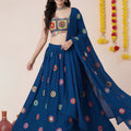 Stylish Royal Blue Rayon Mirror Work Designer Lehenga Choli with Dupatta for Women